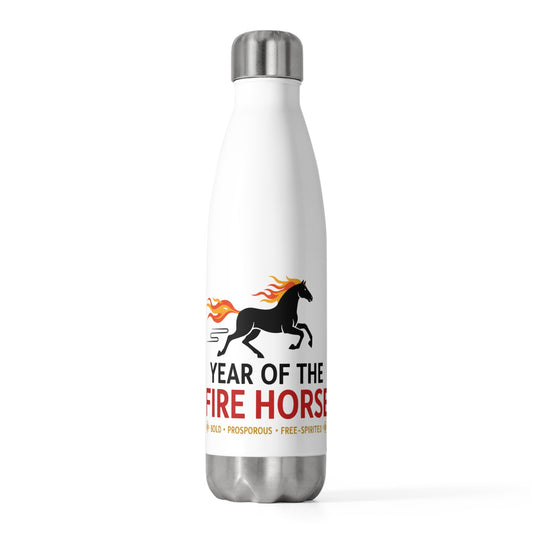 Fire Horse Lunar New Year 2026 | 20oz Insulated Stainless Steel Tumbler Bottle | CNY Gift for Family & Teachers | Red Gold Paper-Cut Style