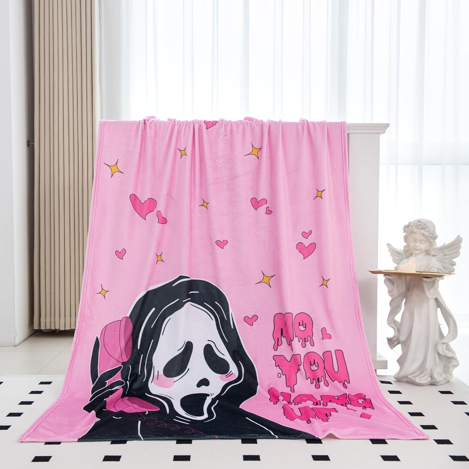 50 X 70 Extra Length Throw Blanket Funny Horror Ghostface Fleece Blanket - Cozy and Warm Throw Scream Blanket - Perfect for Halloween and Spooky Decor