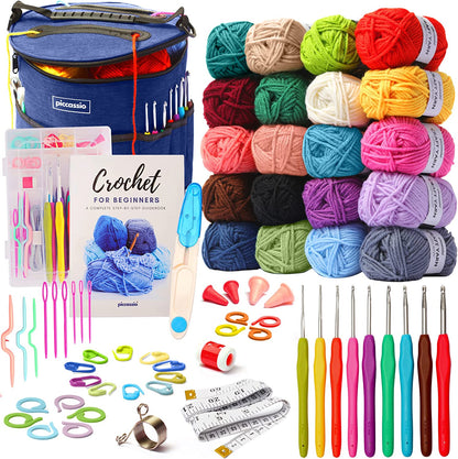 Crochet Kit for Beginners Adults and Kids - Make Amigurumi and Other Crocheting Kit Projects - Beginner Crochet Kit Includes 20 Colors Crochet Yarn, Hooks, Book, Bag - Complete Crochet Starter Kit