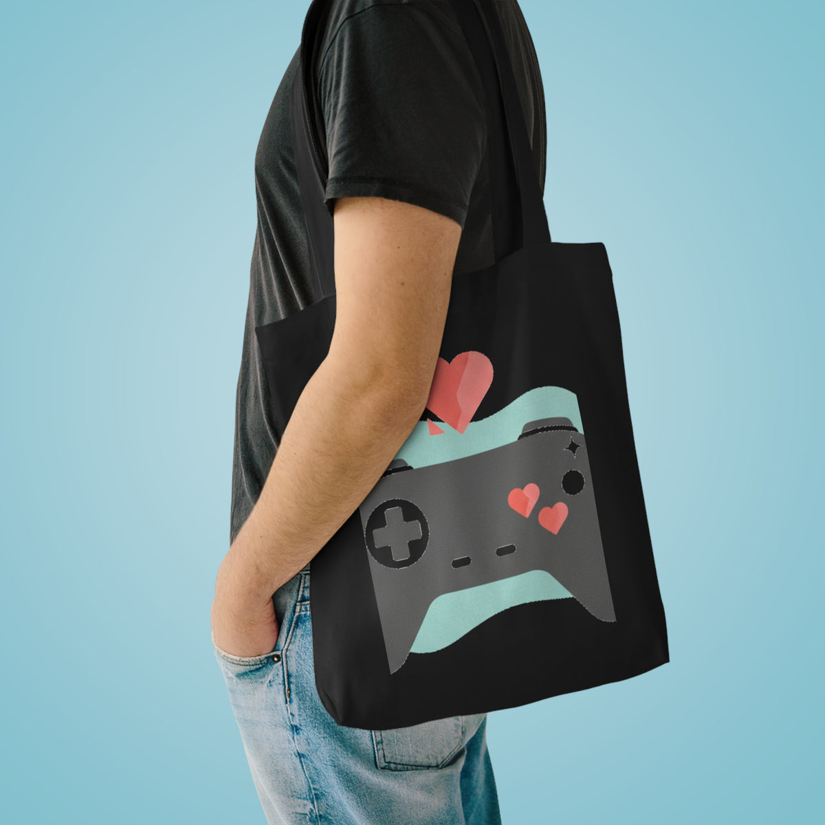 Pastel Game Controller Hearts | Cotton Tote Bag for Gamers | Valentine & Galentine Gift | Y2K Aesthetic Gen Z
