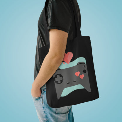 Pastel Game Controller Hearts | Cotton Tote Bag for Gamers | Valentine & Galentine Gift | Y2K Aesthetic Gen Z
