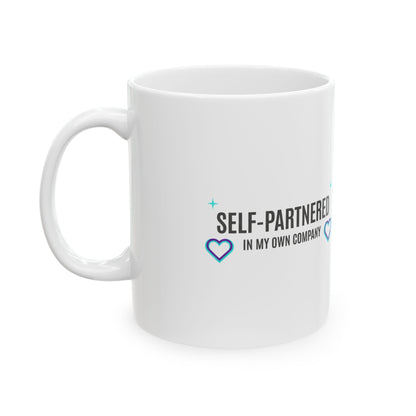 Self-Partnered | 11oz Ceramic Coffee Mug for Singles & Self-Love | Galentine’s, Friend & Family Gift | Modern Minimal Typography