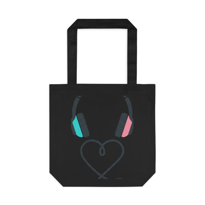 Headphones Heart Cord Graphic | Cotton Tote Bag for Music Lovers | Valentine & Galentine Gift for Friends | Y2K Aesthetic