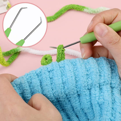 Loom Knit Hook Set, Crochet Needle Hook Kit, 8 Pcs Green Knitting Loom Hooks with 12 Pcs Colorful Plastic Sewing Needles for Knitting Looms Knitting Boards