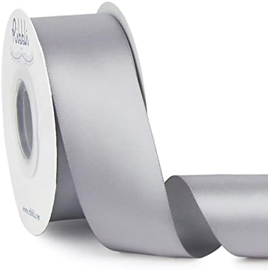 Silver Double Faced Satin Ribbon,1-1/2” X Continuous 25 Yards,Use for Bows Bouquet,Gift Wrapping,Wedding,Floral Arrangement