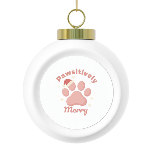 Christmas Ball Ornament - Pawsitively Merry Paw Print