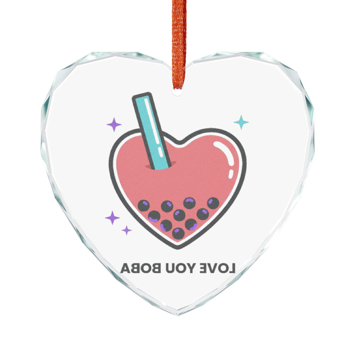 Boba Tea Heart Love | Crystal Glass Heart Ornament for Valentines Decor | Galentine’s, Couple, Bestie Gift | Y2K Aesthetic