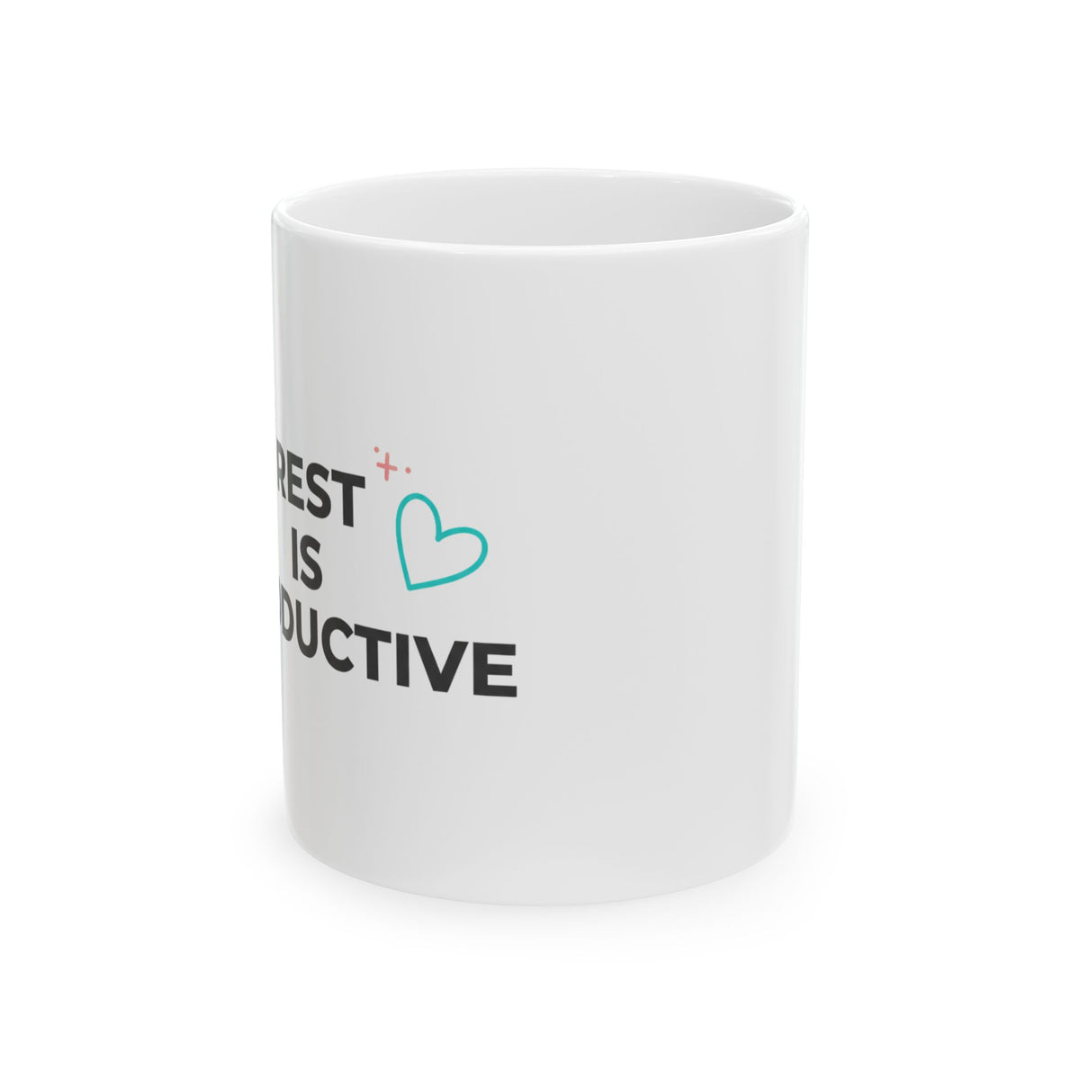 Rest Is Productive | 11oz Ceramic Coffee Mug for Anti-Hustle Self Care | Galentine’s, Friends & Family | Cozy Neutral Aesthetic