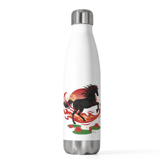 Fire Horse Cantering Lotus Pond | 20oz Insulated Stainless Tumbler Bottle | Lunar New Year 2026 Gift | Paper Cut Art