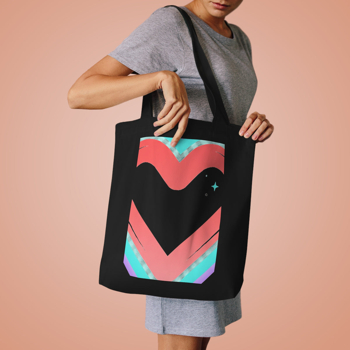 Neon Heart Glow | Cotton Tote Bag for Everyday + Campus | Valentine & Galentine Gift for Her, Friends | Y2K Aesthetic