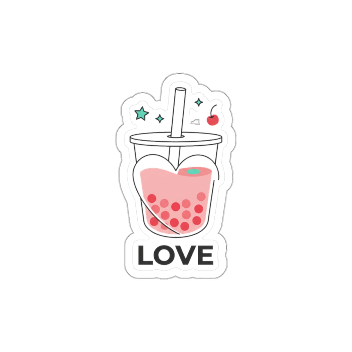 Boba Tea Heart Love Sticker | Die-Cut Vinyl Sticker for Laptop & Water Bottle | Valentine & Galentine Gift | Cute Kawaii Aesthetic