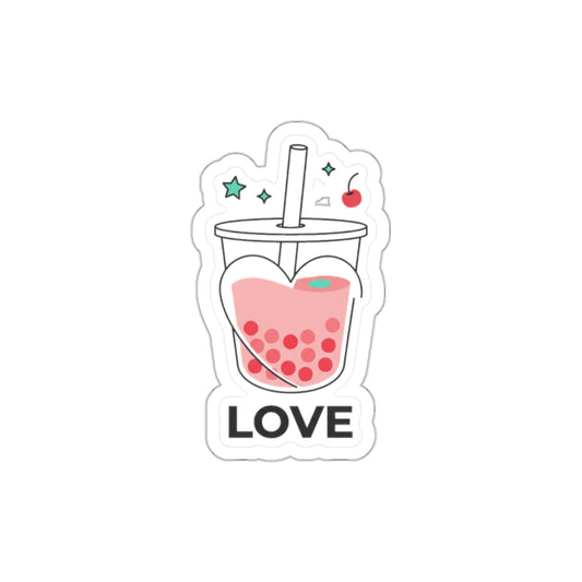 Boba Tea Heart Love Sticker | Die-Cut Vinyl Sticker for Laptop & Water Bottle | Valentine & Galentine Gift | Cute Kawaii Aesthetic