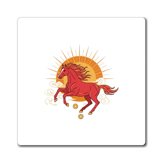Galloping Horse Sunrise | Lunar New Year Fridge Magnet for Home Decor | Fire Horse 2026 Gift for Families & Teachers | Red Gold Art
