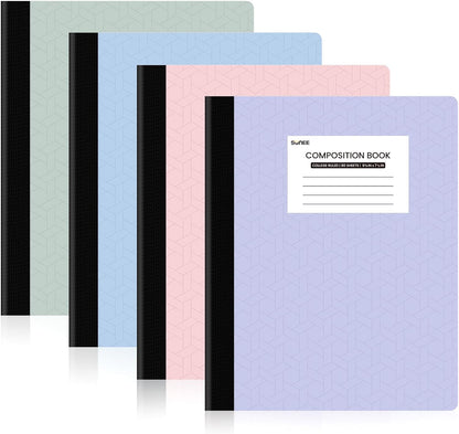 Composition Notebooks (4 Pack) - College Ruled Paper, Composition Book, 9 3/4" X 7 1/2", 80 Sheets/160 Pages, Assorted Colors, School, College & Office Supplies