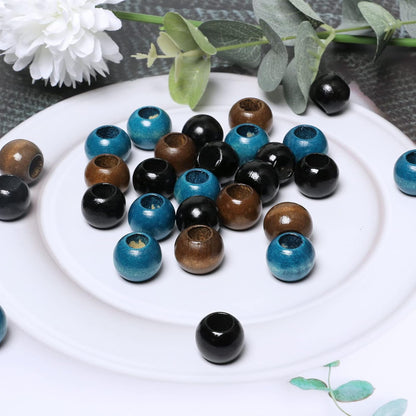 150 Pieces 20Mm Wood Beads Large Hole Macrame Wooden Beads Variety Pack, Colored Wooden round Beads for Craft/Garlands/Home Party Decor, 9Mm Hole (Brown/Black/Blue)