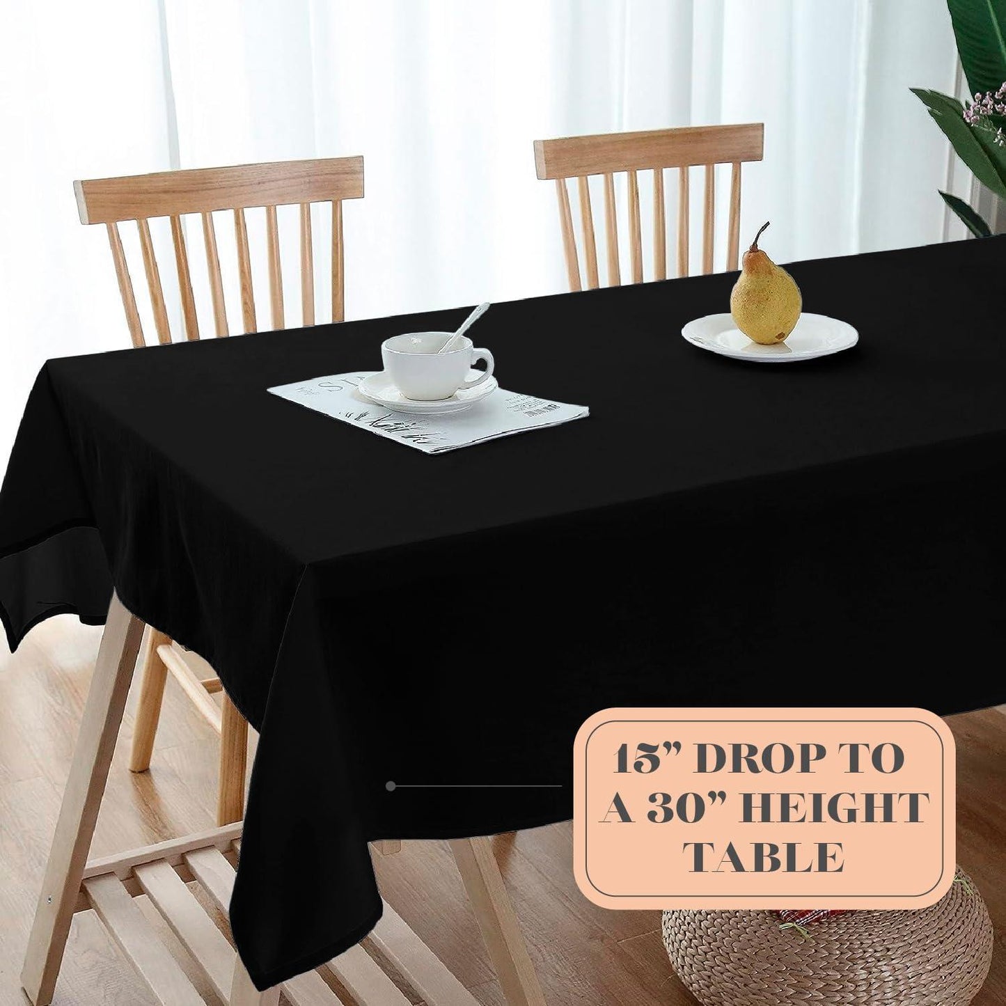 WEALUXE 2 Pack Black Kitchen Table Cloth for Folding Table 4ft [ 60 x 84 in ]