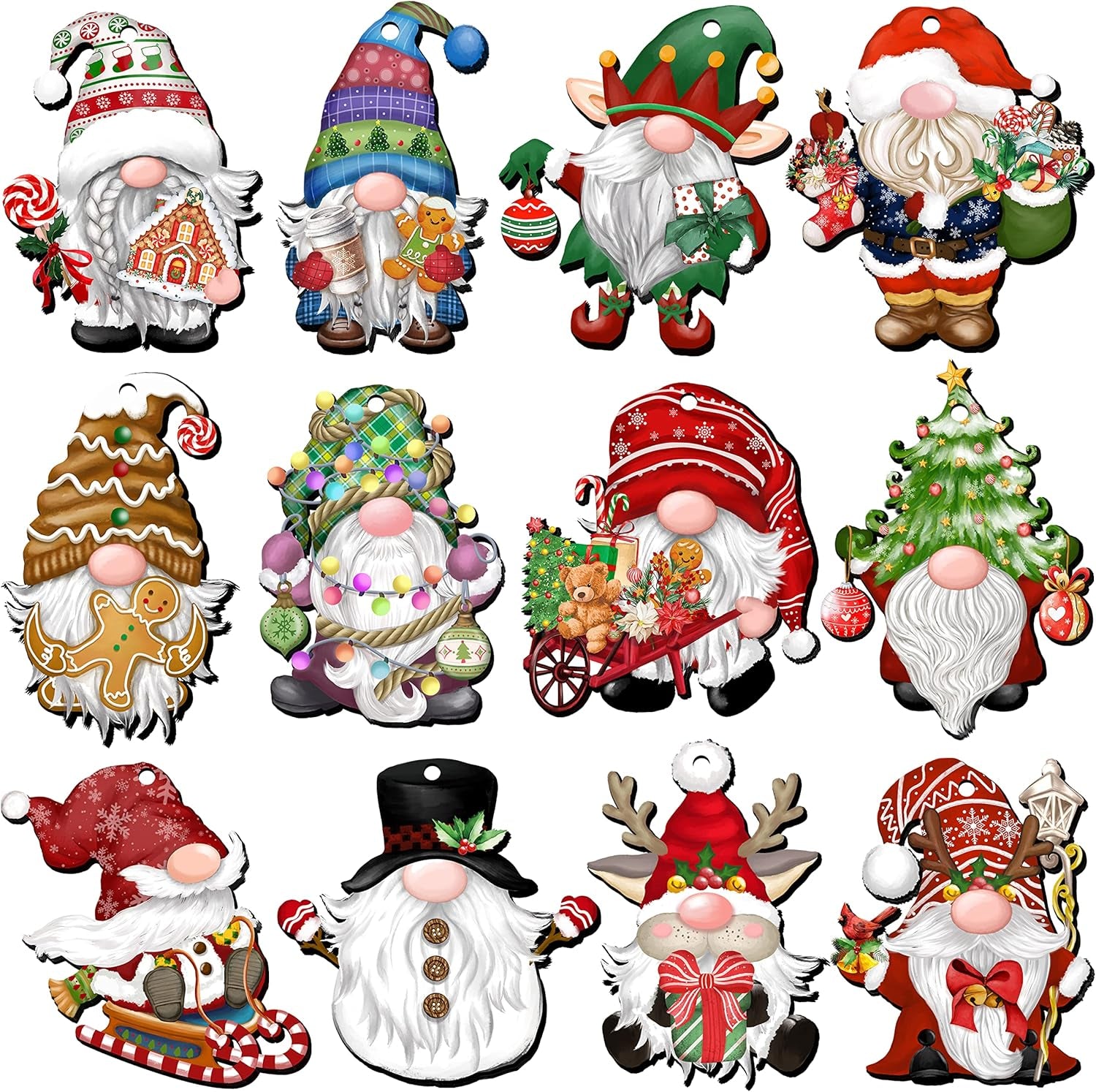 24 Pieces Christmas Gnome Wooden Ornaments Wood Hanging Decorations for Christmas Tree Santa Clause Elf Hanging Wood Crafts Holiday Decor Xmas Party Supplies (Xmas-Gnomes-B)