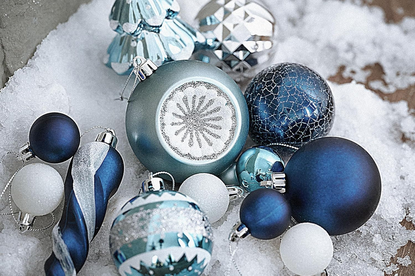 Christmas Ornaments Set, 100Ct Navy Blue and Silver Shatterproof Christmas Tree Decorations Ball Ornaments Bulk, Winter Wonderland Hanging Ornaments for Xmas Trees Holiday Decor