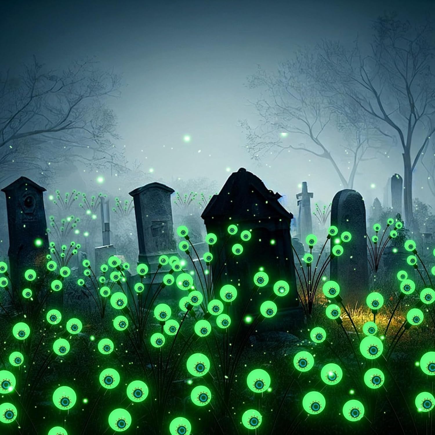 Halloween Decorations Outdoor Solar Scary Eyeball Lights, 2-Pack 16 LED Halloween Decor Solar Garden Lights, Waterproof Halloween Night Light Spooky Pathway Lights for Yard Patio Lawn Party