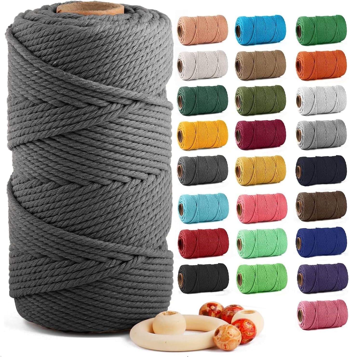 Macrame Cotton Cord 5Mm X 109 Yards,  100% Natural Handmade Colorful 4 Strands Twisted Braided Cotton Rope for Wall Hanging Plant Hangers Gift Wrapping Tapestry DIY Crafts(100M,White)