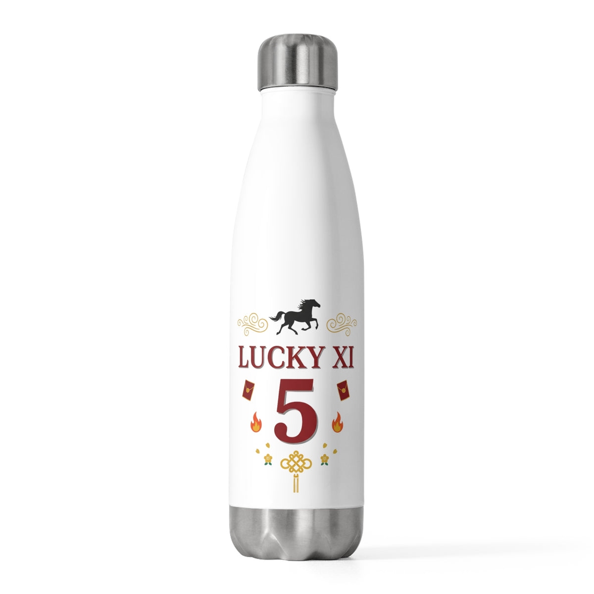 Lucky Xi Fire Horse 2026 | 20oz Insulated Stainless Steel Tumbler Bottle | Lunar New Year Family & Friend Gift | Red Gold