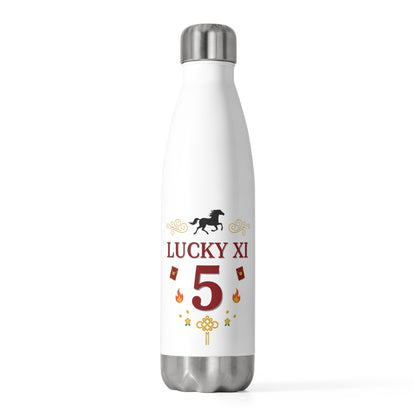 Lucky Xi Fire Horse 2026 | 20oz Insulated Stainless Steel Tumbler Bottle | Lunar New Year Family & Friend Gift | Red Gold