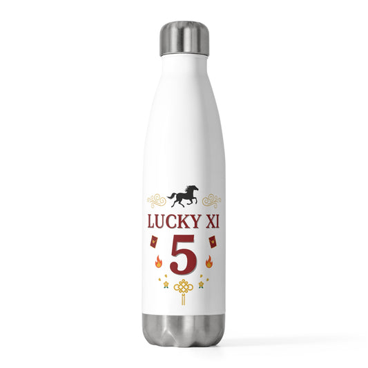 Lucky Xi Fire Horse 2026 | 20oz Insulated Stainless Steel Tumbler Bottle | Lunar New Year Family & Friend Gift | Red Gold
