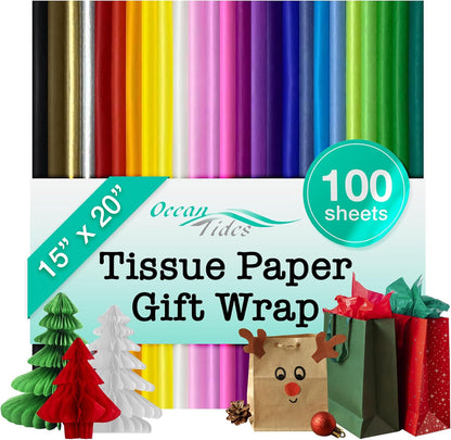 Gift Wrapping Tissue Paper - Gift Tissue Paper for Birthdays, DIY Crafts, & Christmas - 500 Sheets Bulk Tissue Paper for Gift Bags - Lightweight & Easy to Shape - Black (15 X 20 Inches)