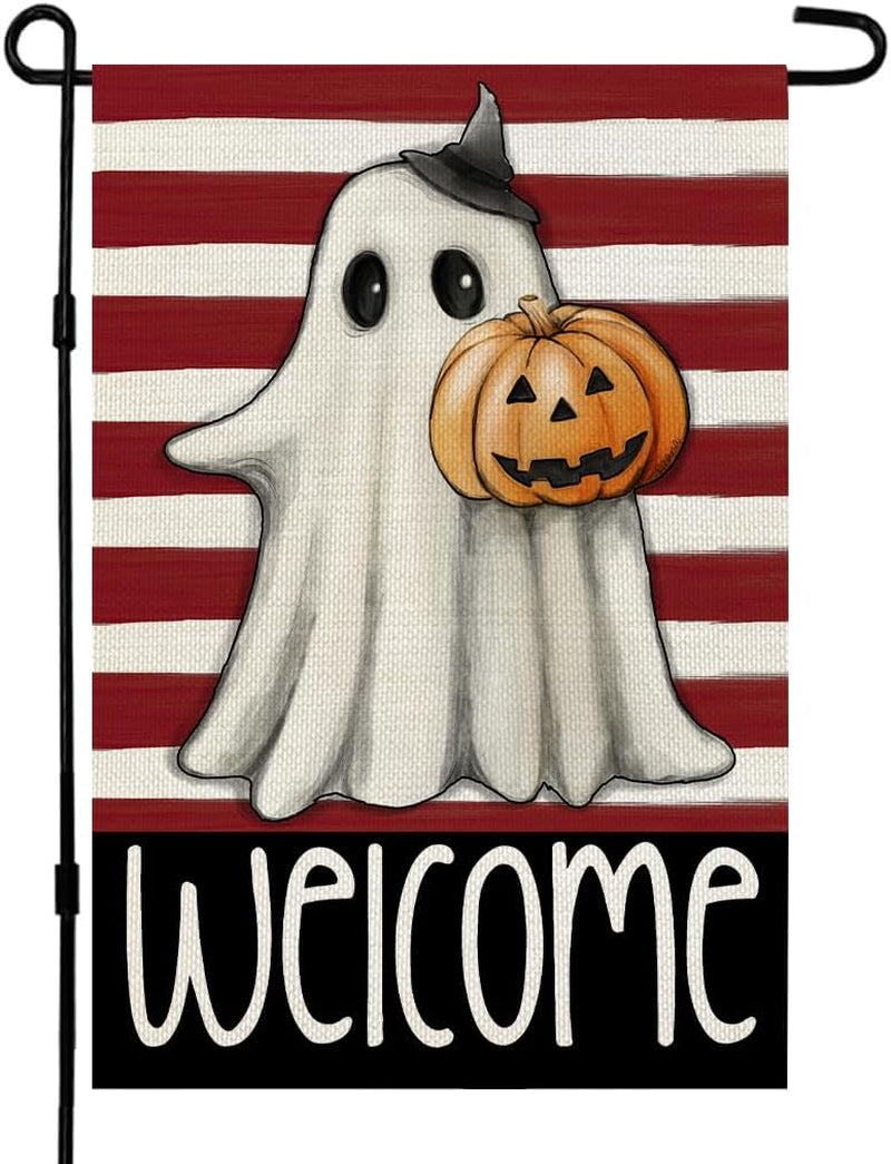 Halloween Ghost Garden Flag 12X18 Inch Double Sided for outside Small Holiday Yard Decoration