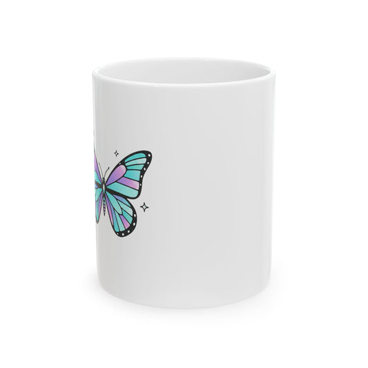 Holographic Gradient Butterfly | 11oz Ceramic Coffee Mug, Sublimation Print | Galentine’s, Valentine, Bestie Gift | Y2K Aesthetic