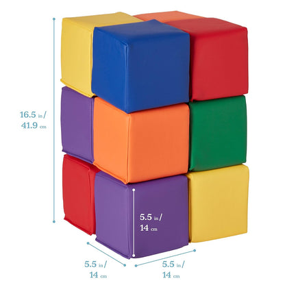 Softzone Patchwork Toddler Building Blocks, Foam Cubes, Assorted, 12-Piece