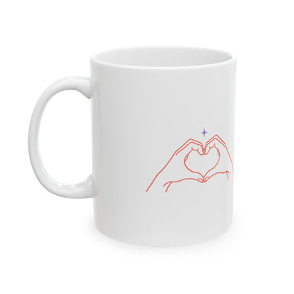 Line Art Heart Hands | 11oz Ceramic Coffee Mug, Minimalist Love | Valentine & Galentine Gift for Friends & Family | Aesthetic