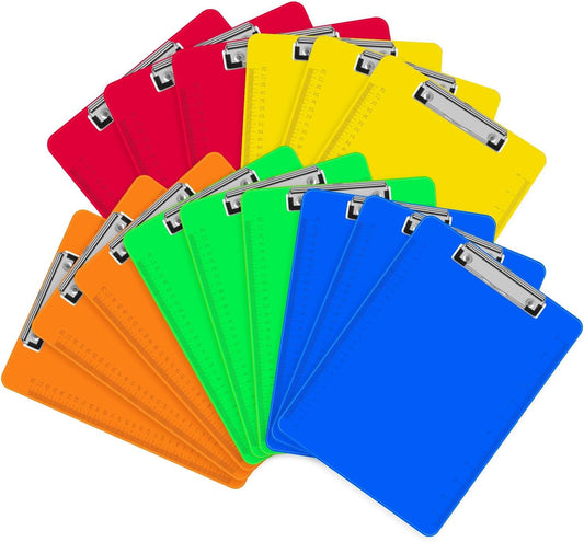 Clipboards,  15 Pack Plastic Office Clipboards, Assorted Color Plastic Clipboards, Low Profile Clip Standard A4 Letter Size, Size 12.5 X 9 Inch