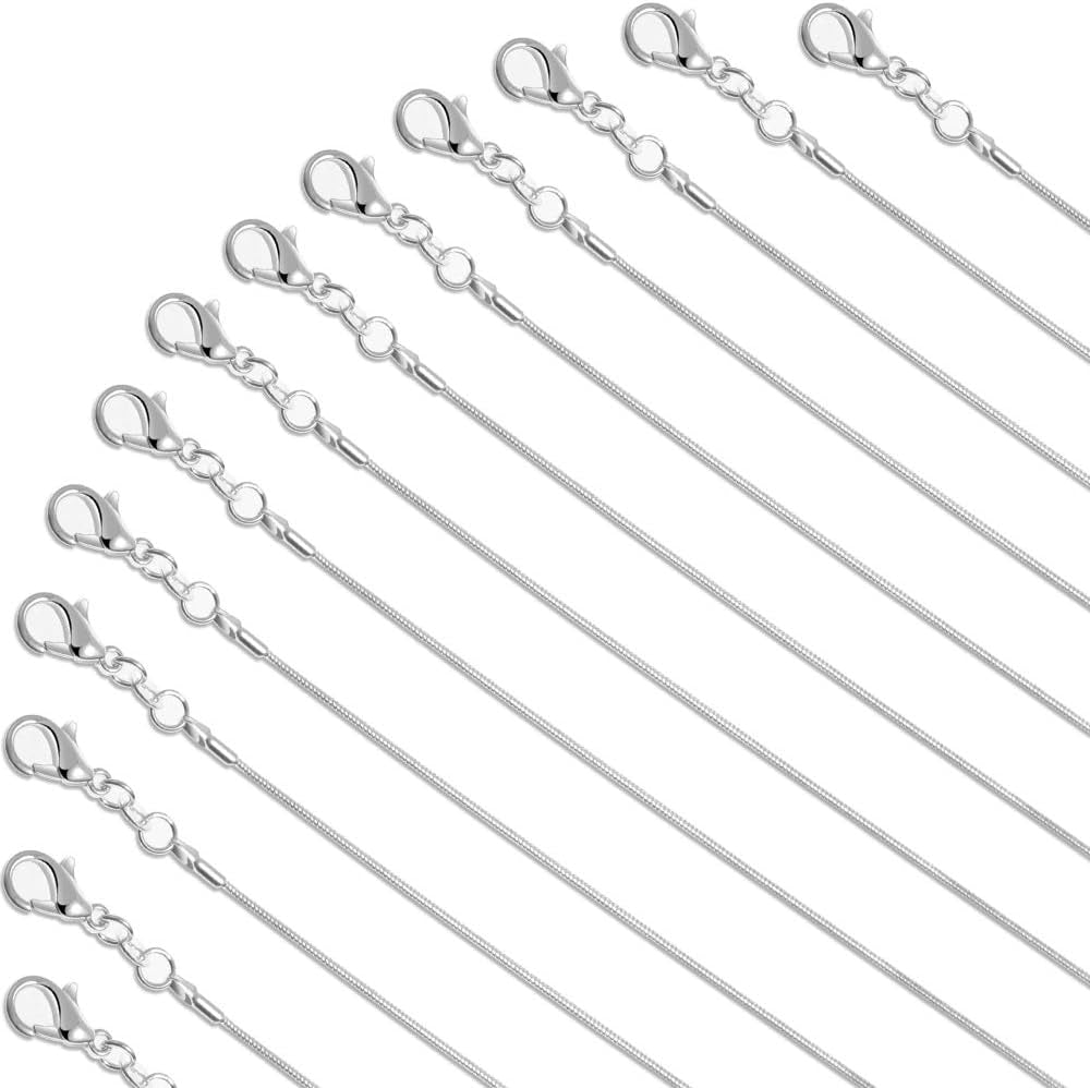 30 Pack Necklace Chain Silver Plated Necklace Snake Chains Bulk for Jewelry Making, 1.2 Mm (18 Inches)