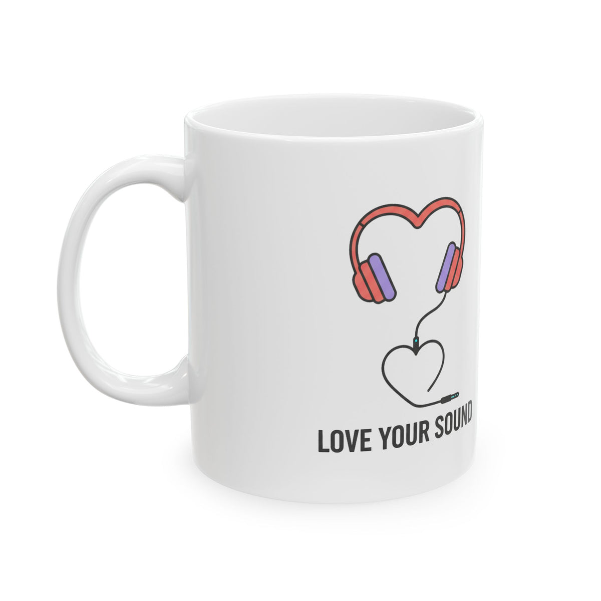 Headphones Heart Cord Design | 11oz Ceramic Coffee Mug for Music Lovers | Valentine & Galentine Gift | Y2K Aesthetic Pink