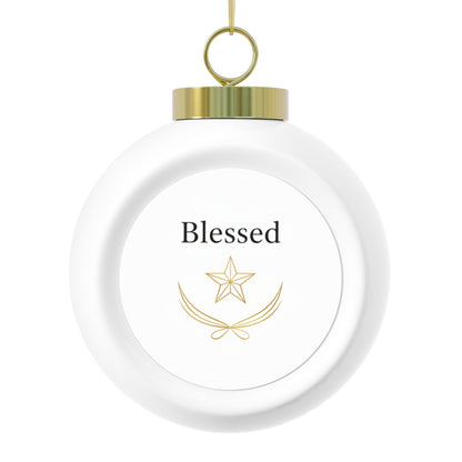 Christmas Ball Ornament - Blessed Script Glossy Ceramic
