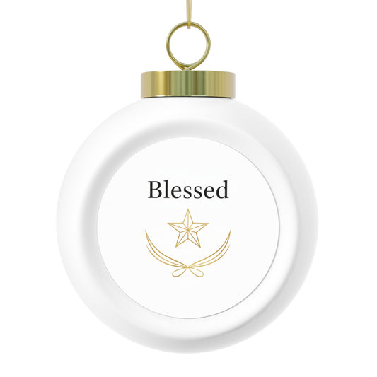 Christmas Ball Ornament - Blessed Script Glossy Ceramic