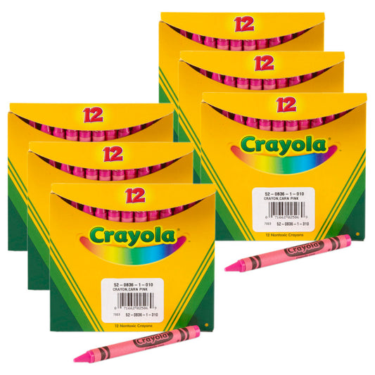 Bulk Crayons, Regular Size, Carnation Pink, 12 Per Pack, 6 Packs