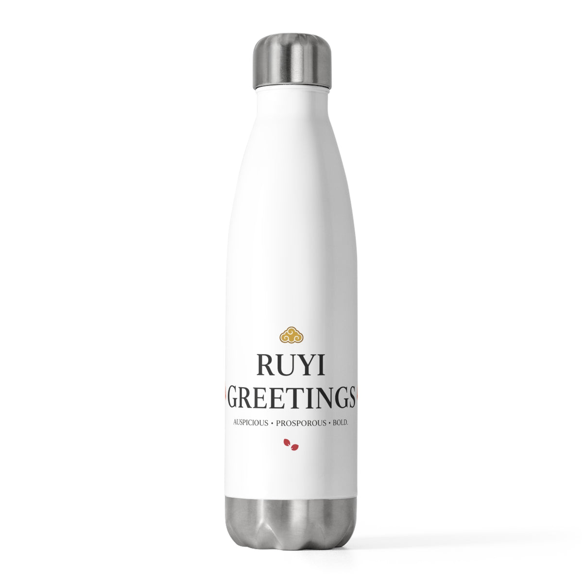 Ruyi Greeting Woodblock | 20oz Insulated Stainless Steel Tumbler Bottle | Lunar New Year 2026 Gift for Family & Friends | Red Gold Festive