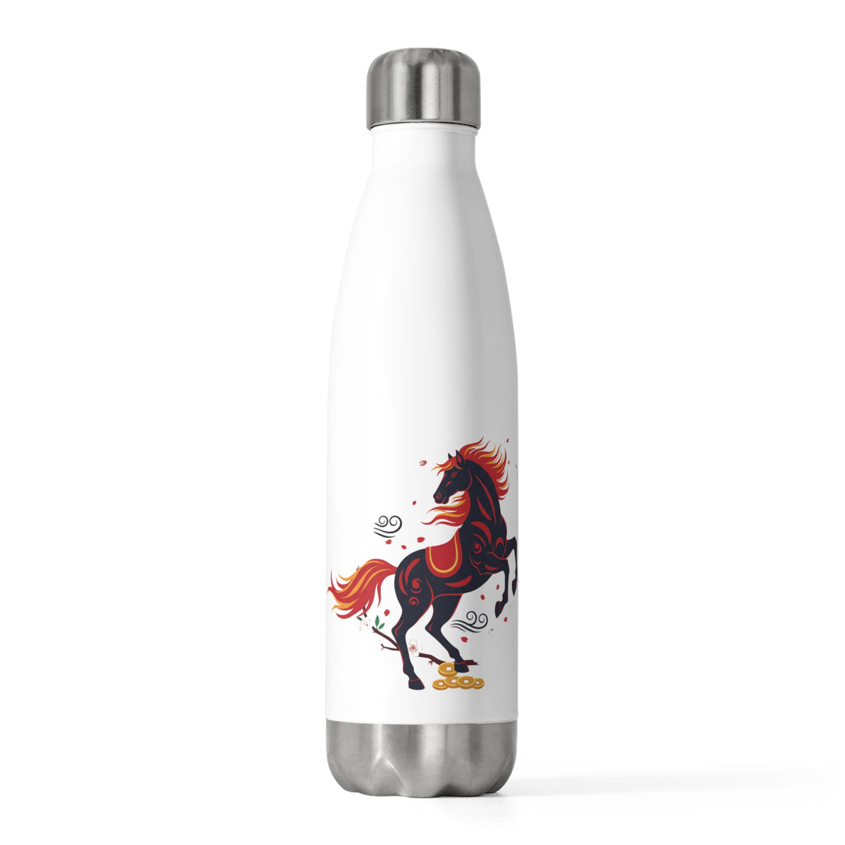 Fire Horse Rearing in Cherry Blossoms | 20oz Insulated Stainless Tumbler Bottle | Lunar New Year 2026 Gift | Paper Cut Style