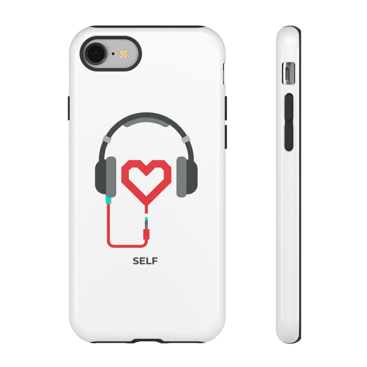 Heart Cord Headphones | iPhone 17 Slim Glossy Case, Cute Tech Aesthetic | Valentine, Galentine, BFF Gift | Y2K Pink