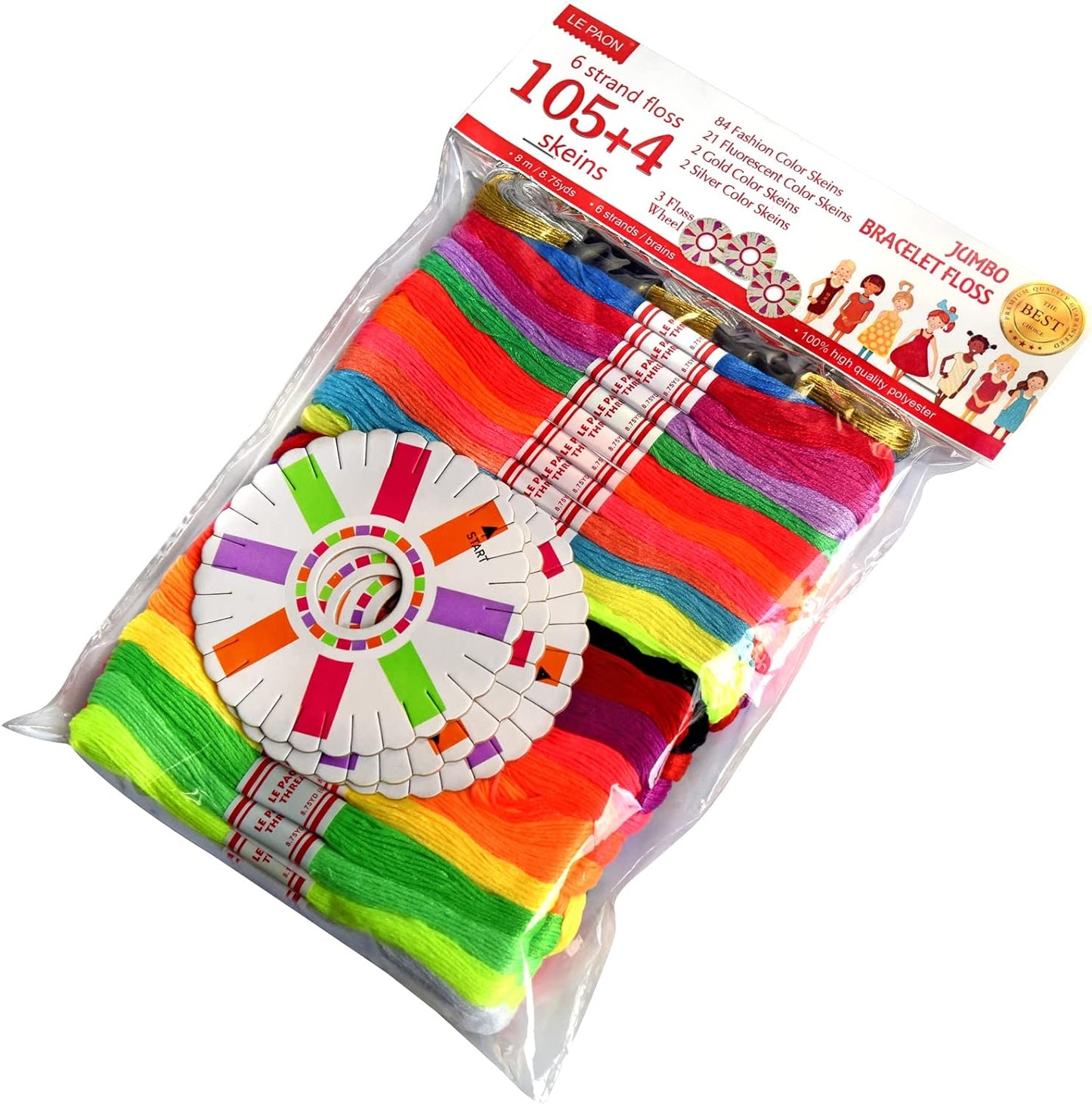 Embroidery Floss Rainbow Color 109 Skeins per Pack Cross Stitch Threads Friendship Bracelets Floss Crafts Floss with 3 Weaved Plate（105 Pcs Embroidery Floss +4 Metallic Embroidery Thread