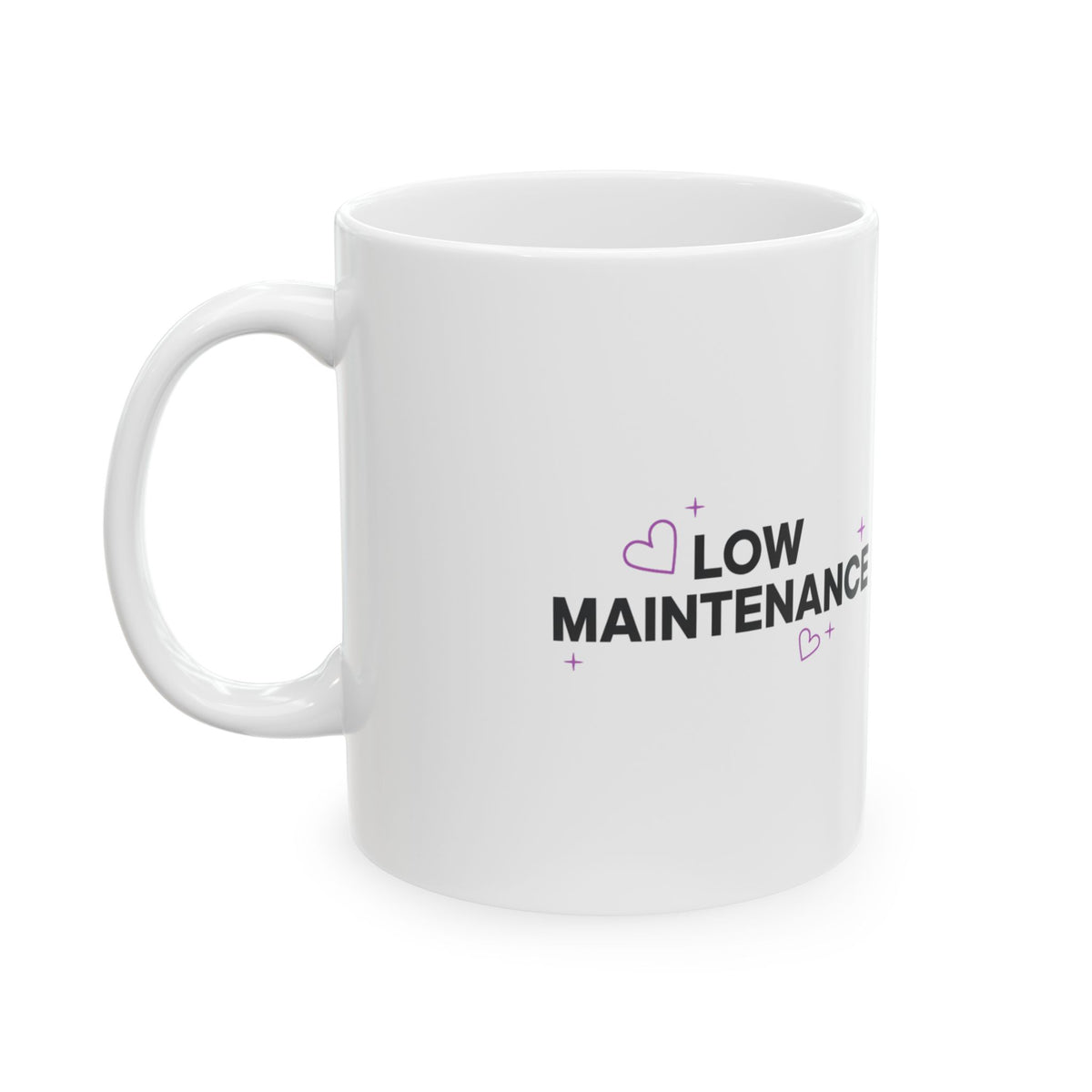 Low Maintenance High Interest | 11oz Ceramic Coffee Mug for Daily Sips | Valentine & Galentine Gift for Friends | Minimal Y2K Aesthetic