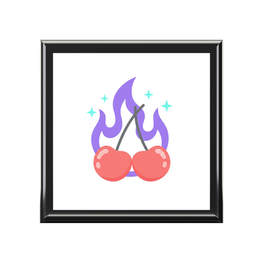 Cherry Pair Flames | Jewelry Box for Rings & Earrings | Valentine, Galentine’s & BFF Gift | Y2K Edgy-Cute Aesthetic