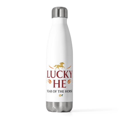 Lucky He Fire Horse 2026 | 20oz Insulated Tumbler Bottle, Stainless Steel | Lunar New Year Gift for Family & Teachers | Red Gold