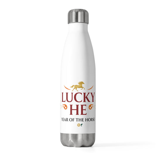 Lucky He Fire Horse 2026 | 20oz Insulated Tumbler Bottle, Stainless Steel | Lunar New Year Gift for Family & Teachers | Red Gold