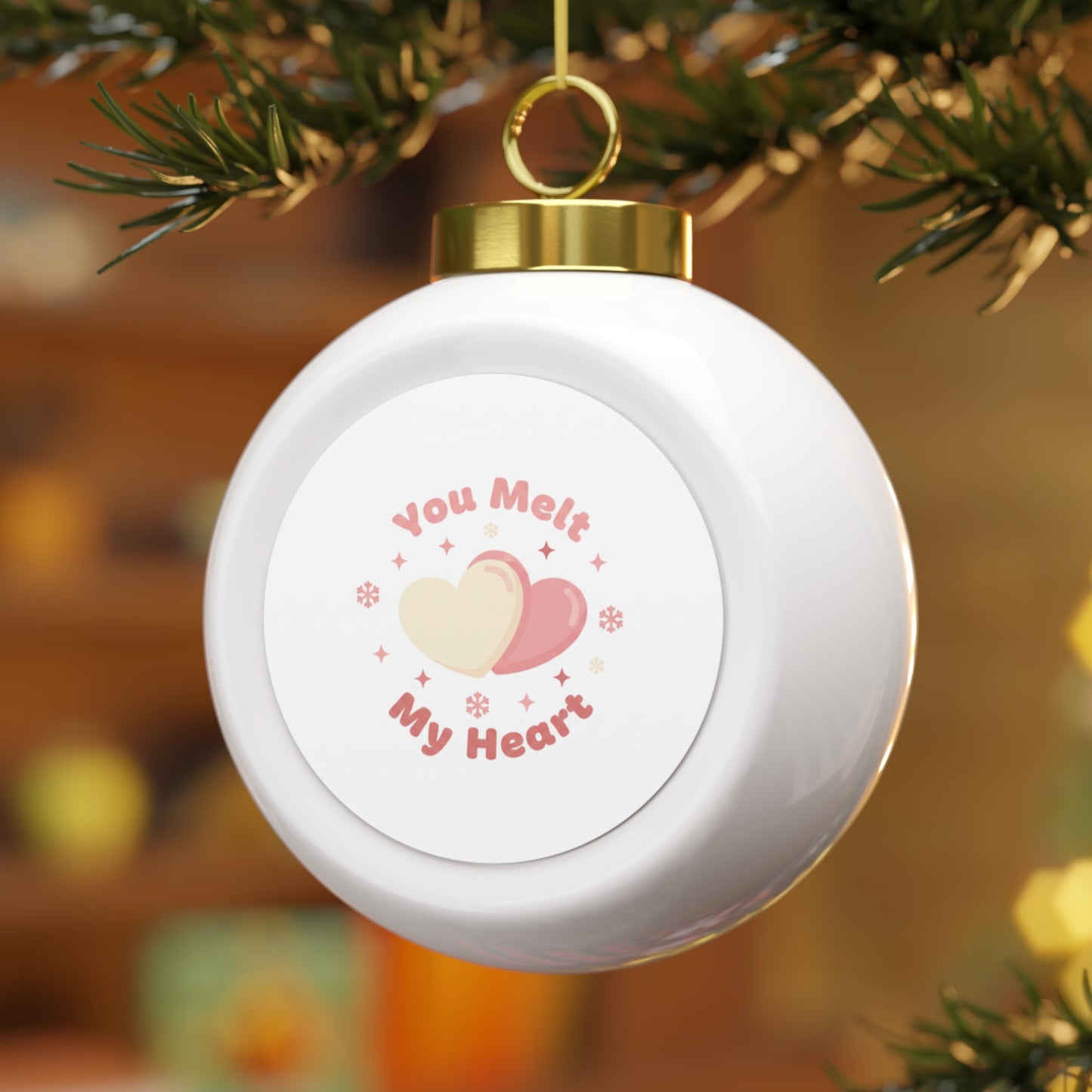 Christmas Ball Ornament - You Melt My Heart Holiday Heart Design