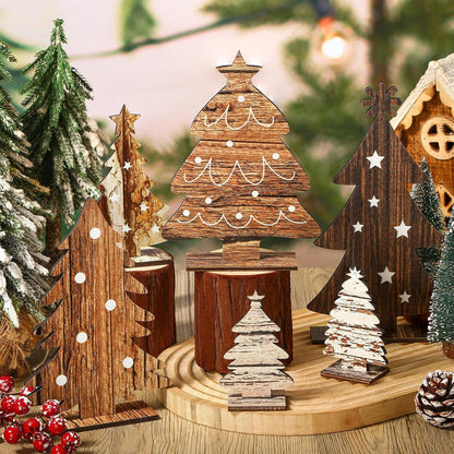 6 Pcs Wooden Christmas Trees Tabletop Decor Rustic Wood Christmas Trees Xmas Centerpieces Table Wooden Signs Farmhouse Table Home Decor for Home Office Farmhouse