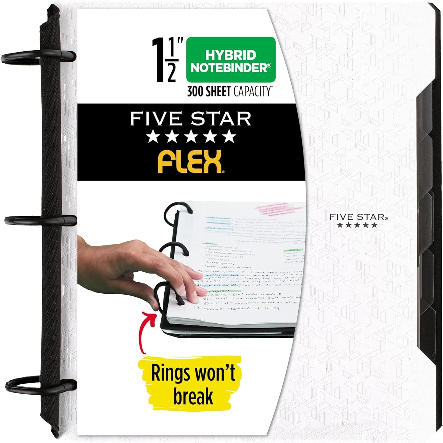 Flex Refillable Notebook + Study App, College Ruled Paper, 1-1/2 Inch Techlock Rings, Pockets, Tabs and Dividers, 300 Sheet Capacity, Black (29324AA2)