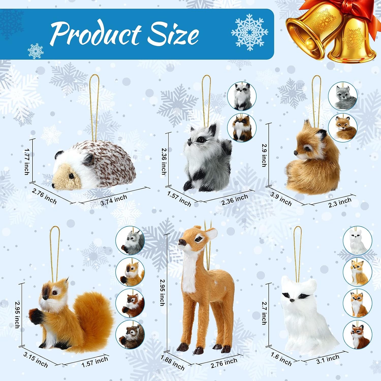 15 Pieces Animal Ornaments, Woodland Faux Fur Animal Hanging Ornament Bulk Plush Simulation Animal Fall Christmas Tree Ornaments for Home Backpack Party Holiday Decoration(Various Animals)